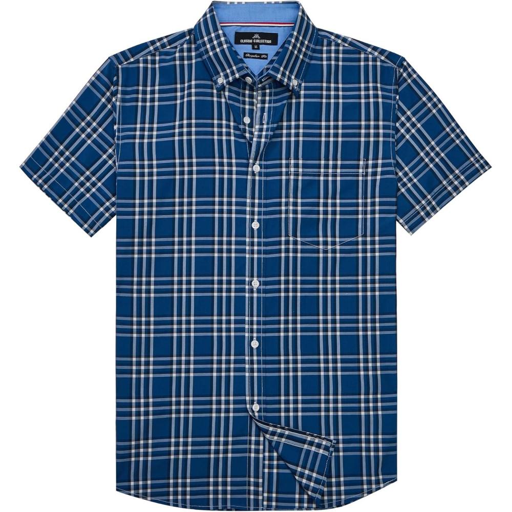 imageAlimens amp Gentle Mens Plaid Short Sleeve Button Down Shirts Cotton Regular Fit Casual Gingham ShirtsNavy White Check