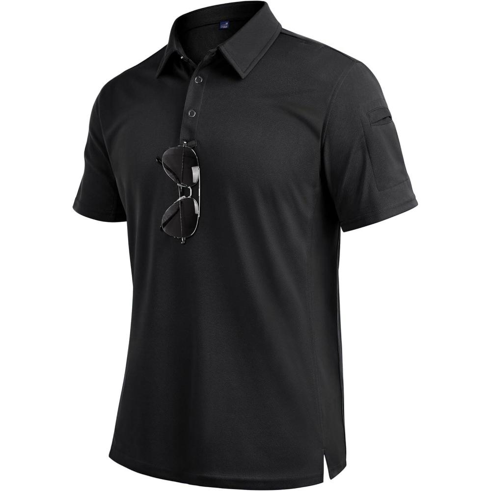 imageAlimens amp Gentle Mens Polo Shirt Short Sleeve Tactical Dry Fit Golf Shirts Stretch Work Collared Tops Outdoor Sport TennisBlack