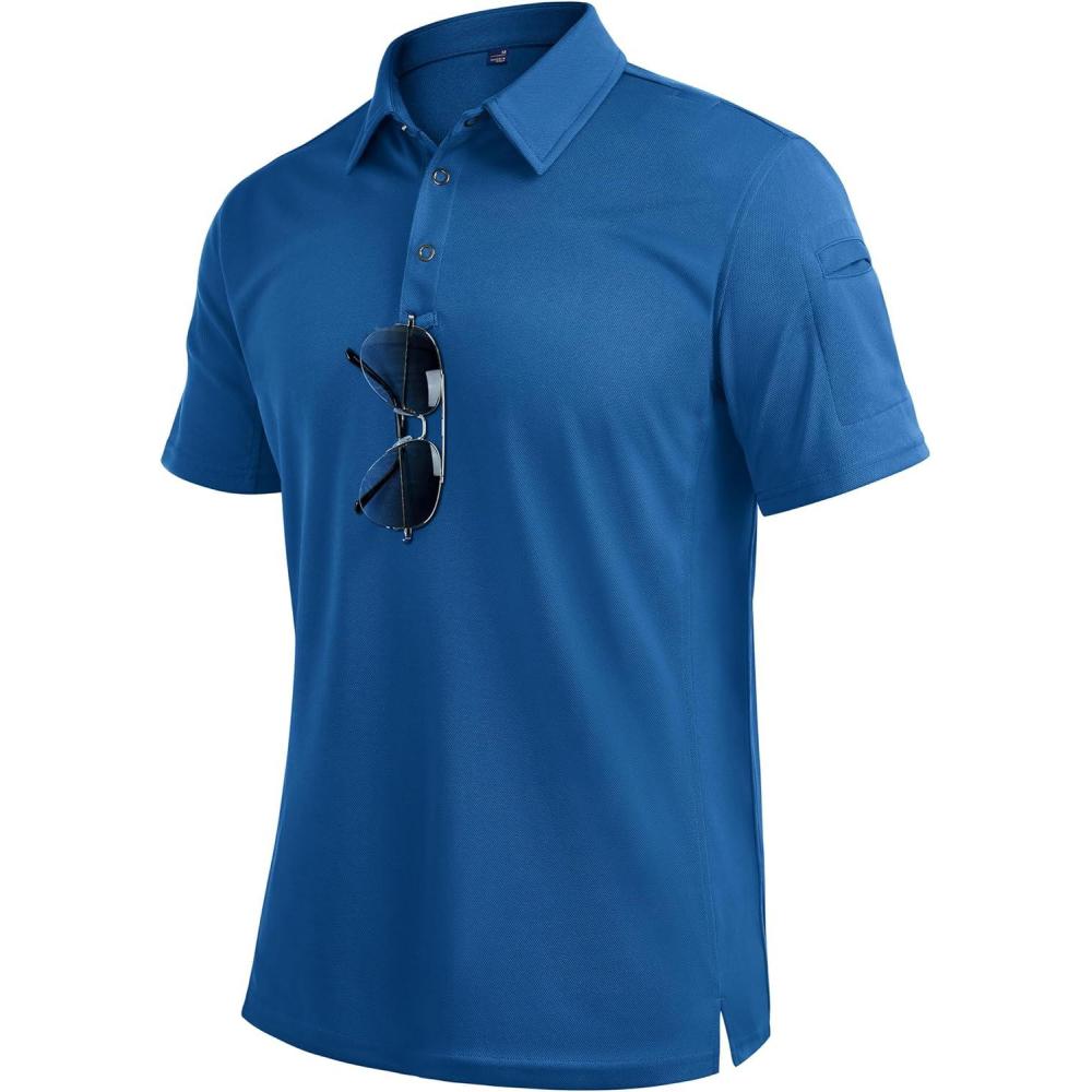 imageAlimens amp Gentle Mens Polo Shirt Short Sleeve Tactical Dry Fit Golf Shirts Stretch Work Collared Tops Outdoor Sport TennisBlue