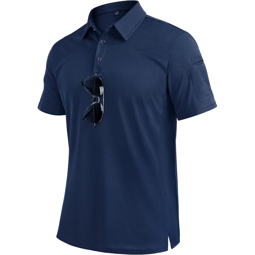 imageAlimens amp Gentle Mens Polo Shirt Short Sleeve Tactical Dry Fit Golf Shirts Stretch Work Collared Tops Outdoor Sport TennisNavy Blue