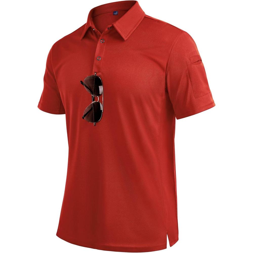 imageAlimens amp Gentle Mens Polo Shirt Short Sleeve Tactical Dry Fit Golf Shirts Stretch Work Collared Tops Outdoor Sport TennisRed