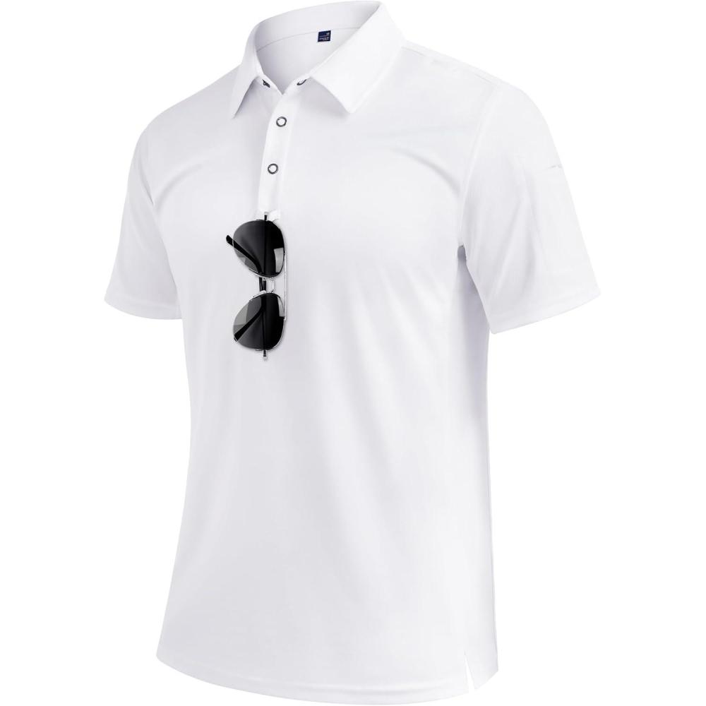 imageAlimens amp Gentle Mens Polo Shirt Short Sleeve Tactical Dry Fit Golf Shirts Stretch Work Collared Tops Outdoor Sport TennisWhite