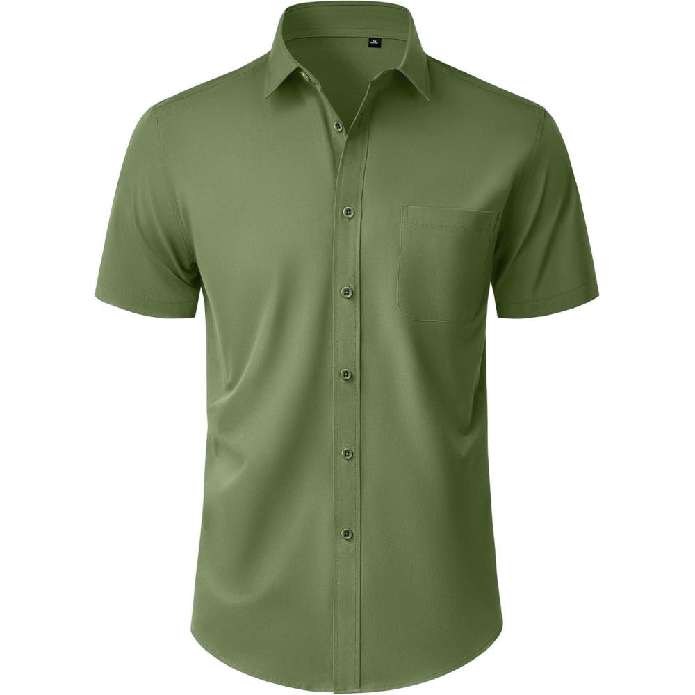 imageAlimens amp Gentle Mens Short Sleeve Dress Shirt Wrinkle Free Wedding Business Casual Summer Button Down Shirt with PocketArmy Green