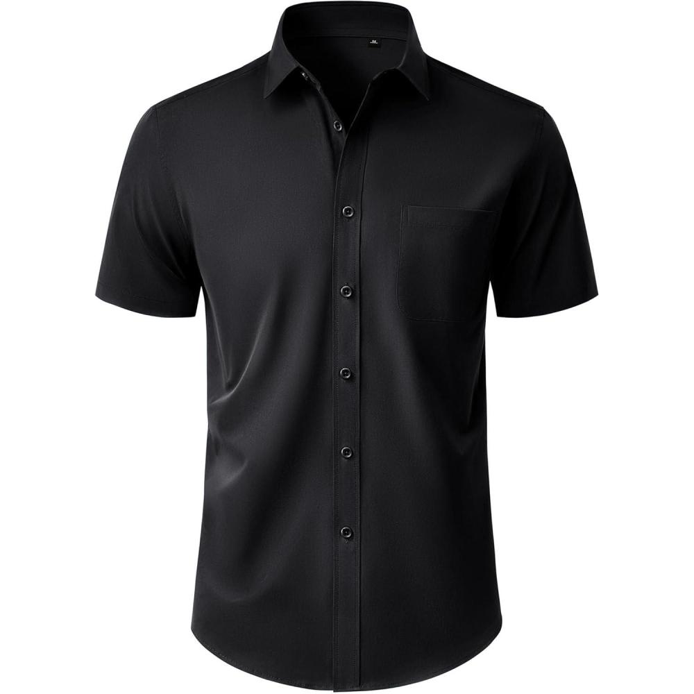 imageAlimens amp Gentle Mens Short Sleeve Dress Shirt Wrinkle Free Wedding Business Casual Summer Button Down Shirt with PocketBlack