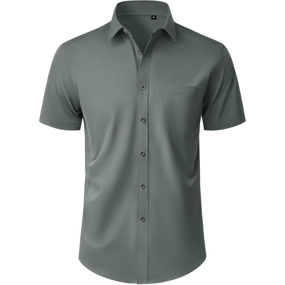 imageAlimens amp Gentle Mens Short Sleeve Dress Shirt Wrinkle Free Wedding Business Casual Summer Button Down Shirt with PocketGrey