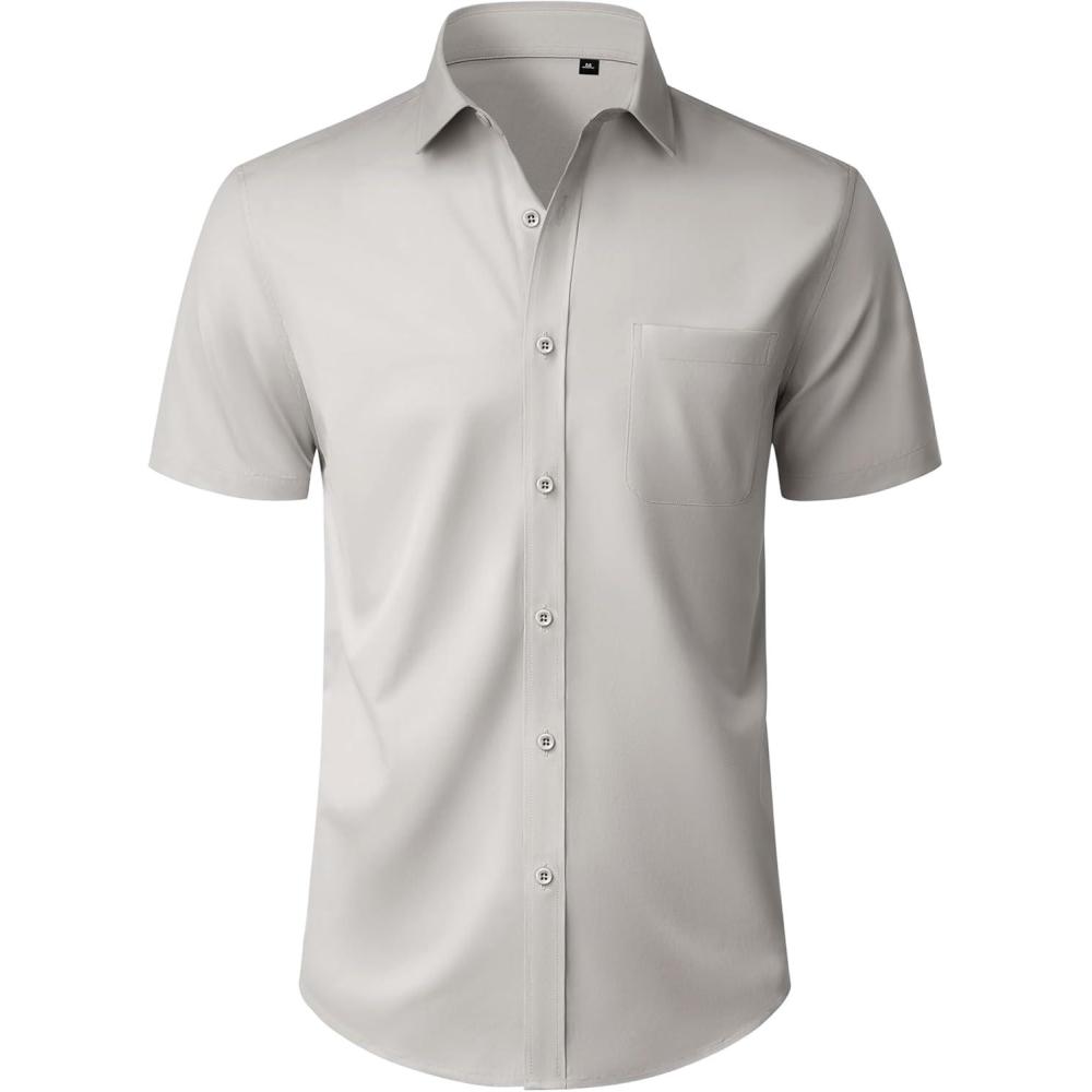 imageAlimens amp Gentle Mens Short Sleeve Dress Shirt Wrinkle Free Wedding Business Casual Summer Button Down Shirt with PocketLight Grey