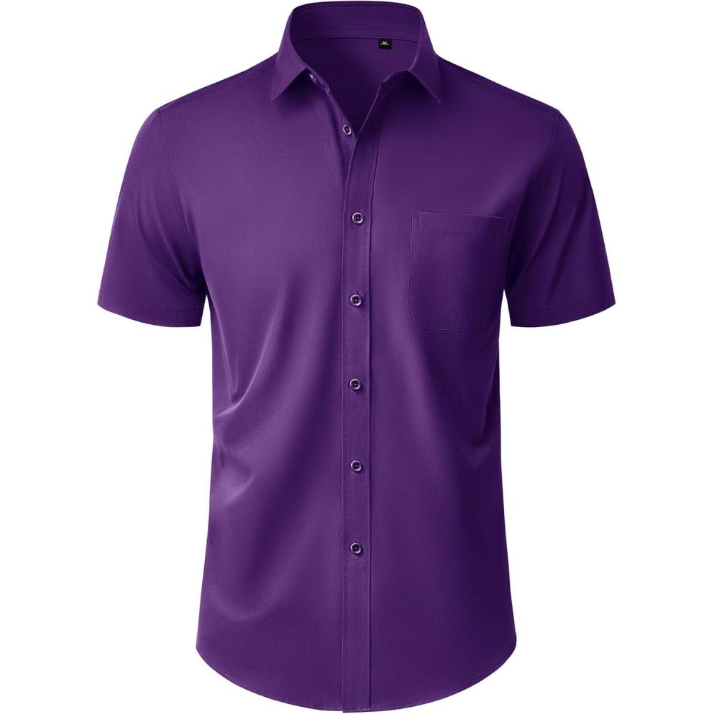 imageAlimens amp Gentle Mens Short Sleeve Dress Shirt Wrinkle Free Wedding Business Casual Summer Button Down Shirt with PocketPurple