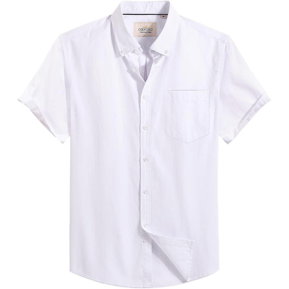 imageAlimens amp Gentle Mens Short Sleeve Oxford Shirt Regular Fit Button Down Collar Shirts with PocketAll White