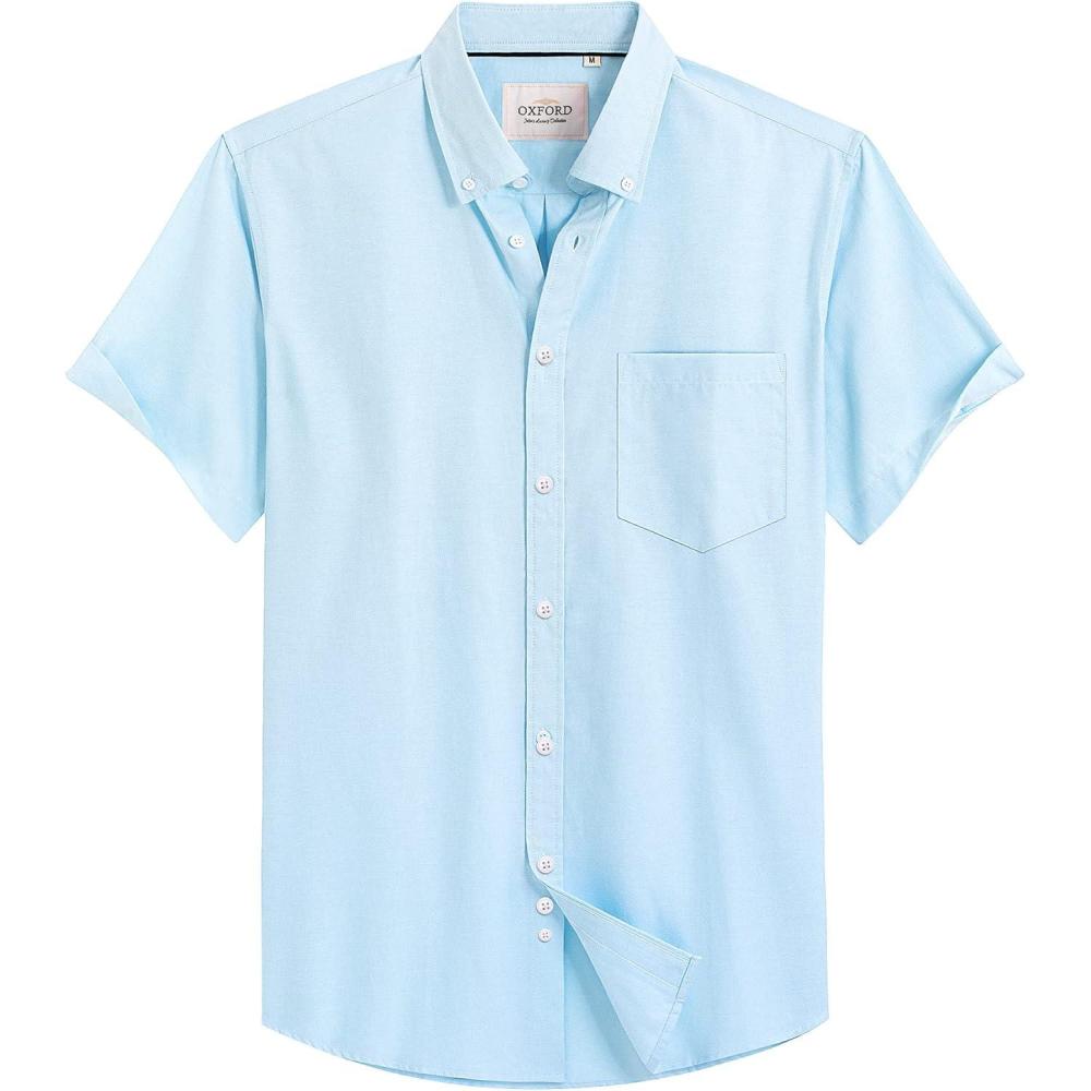 imageAlimens amp Gentle Mens Short Sleeve Oxford Shirt Regular Fit Button Down Collar Shirts with PocketAquamarine