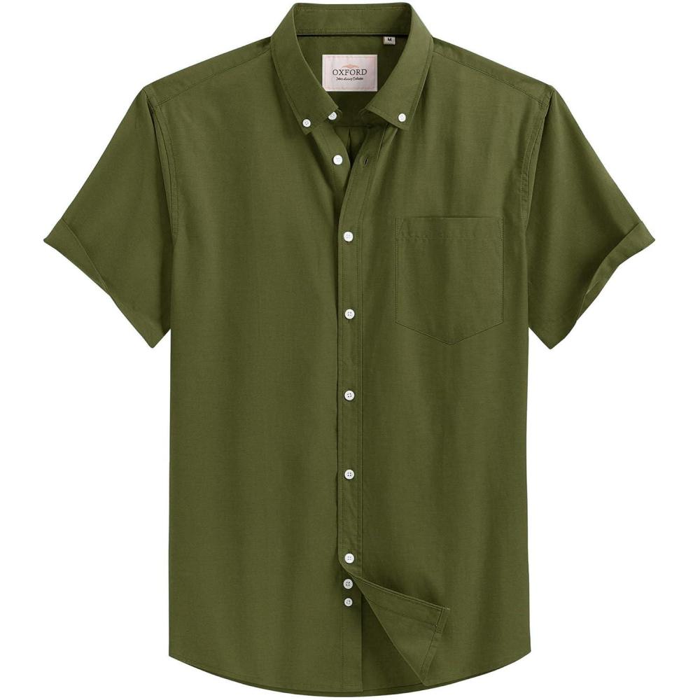 imageAlimens amp Gentle Mens Short Sleeve Oxford Shirt Regular Fit Button Down Collar Shirts with PocketArmy Green