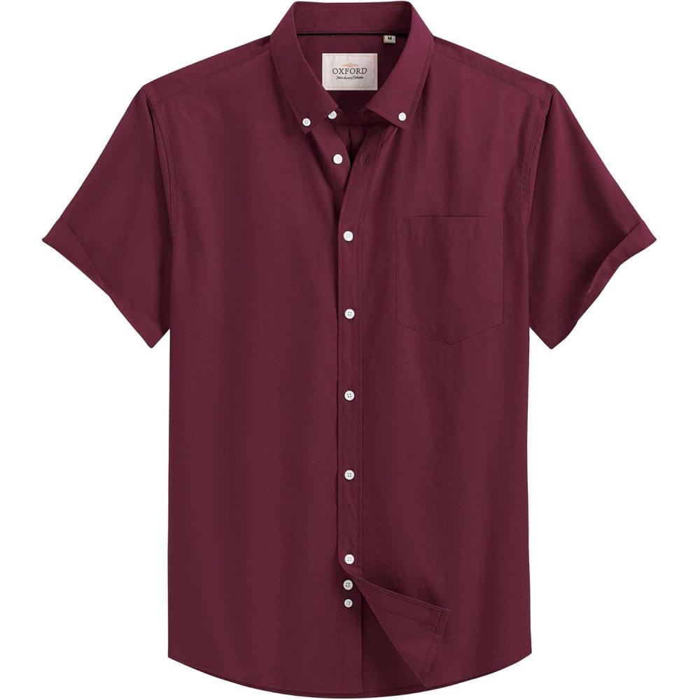 imageAlimens amp Gentle Mens Short Sleeve Oxford Shirt Regular Fit Button Down Collar Shirts with PocketBurgundy