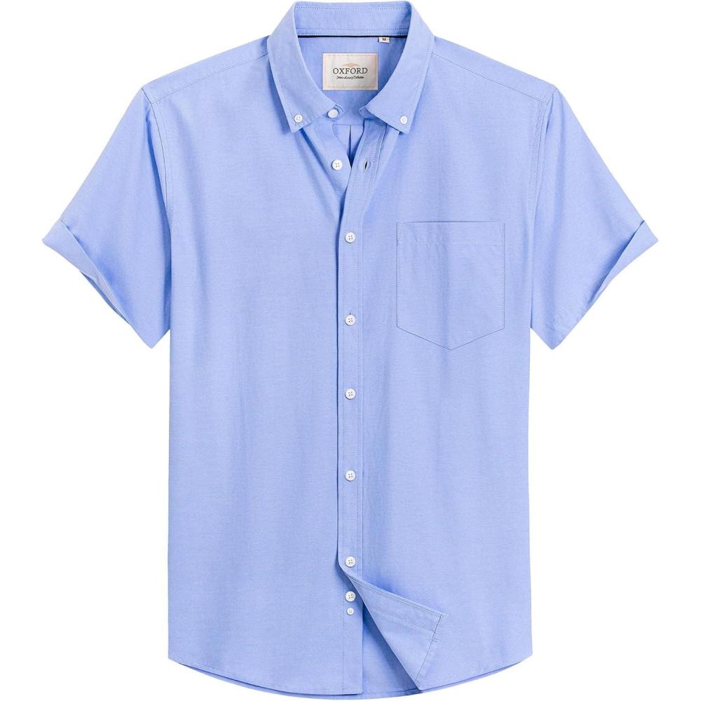 imageAlimens amp Gentle Mens Short Sleeve Oxford Shirt Regular Fit Button Down Collar Shirts with PocketClassic Blue