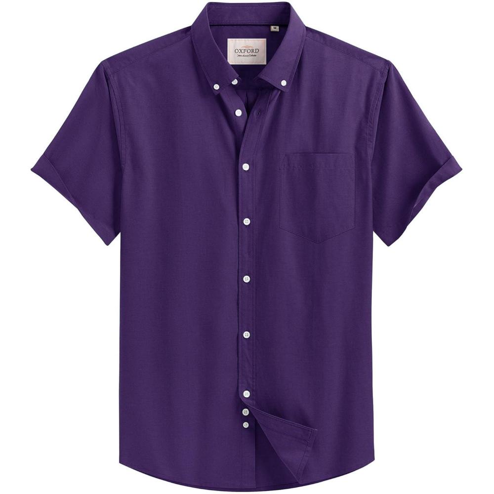 imageAlimens amp Gentle Mens Short Sleeve Oxford Shirt Regular Fit Button Down Collar Shirts with PocketDark Purple
