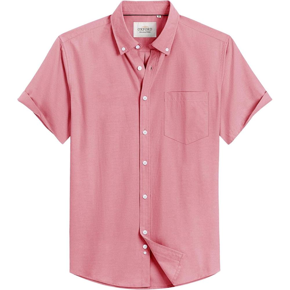 imageAlimens amp Gentle Mens Short Sleeve Oxford Shirt Regular Fit Button Down Collar Shirts with PocketDull Pink