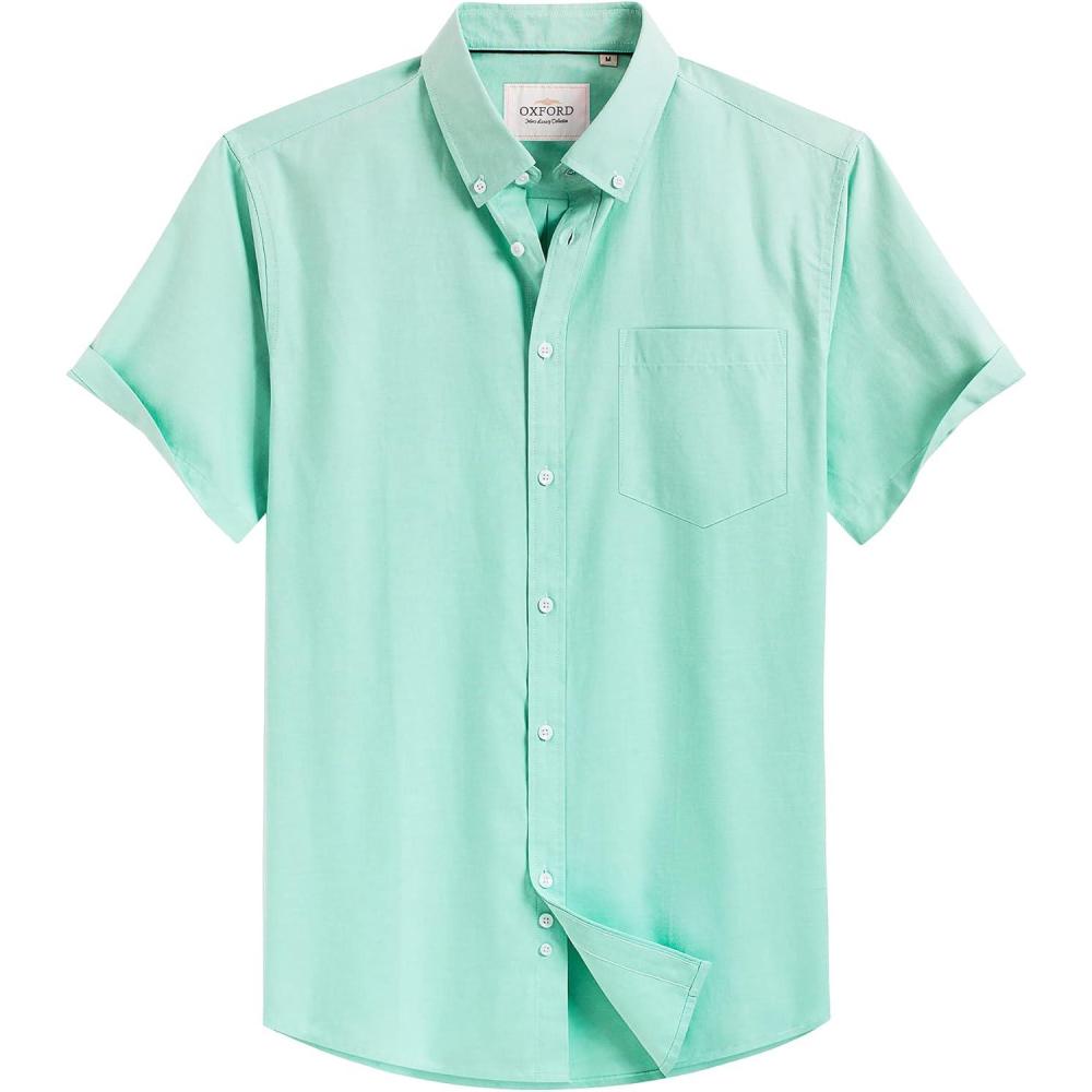 imageAlimens amp Gentle Mens Short Sleeve Oxford Shirt Regular Fit Button Down Collar Shirts with PocketGreen