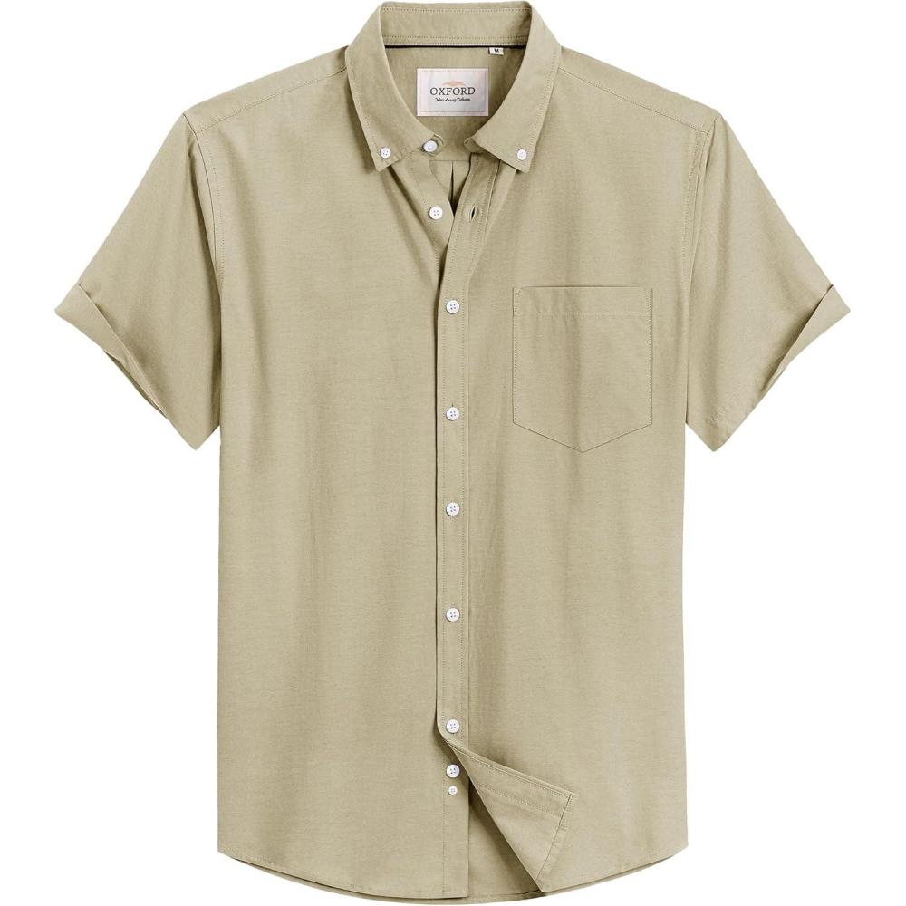 imageAlimens amp Gentle Mens Short Sleeve Oxford Shirt Regular Fit Button Down Collar Shirts with PocketKhaki