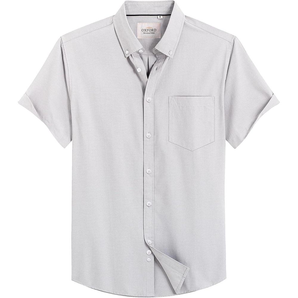 imageAlimens amp Gentle Mens Short Sleeve Oxford Shirt Regular Fit Button Down Collar Shirts with PocketKhaki Grey