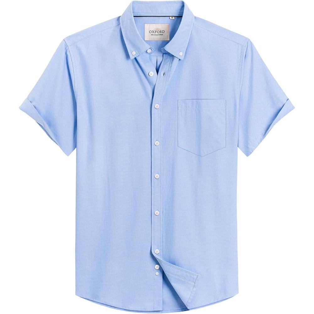 imageAlimens amp Gentle Mens Short Sleeve Oxford Shirt Regular Fit Button Down Collar Shirts with PocketLight Blue
