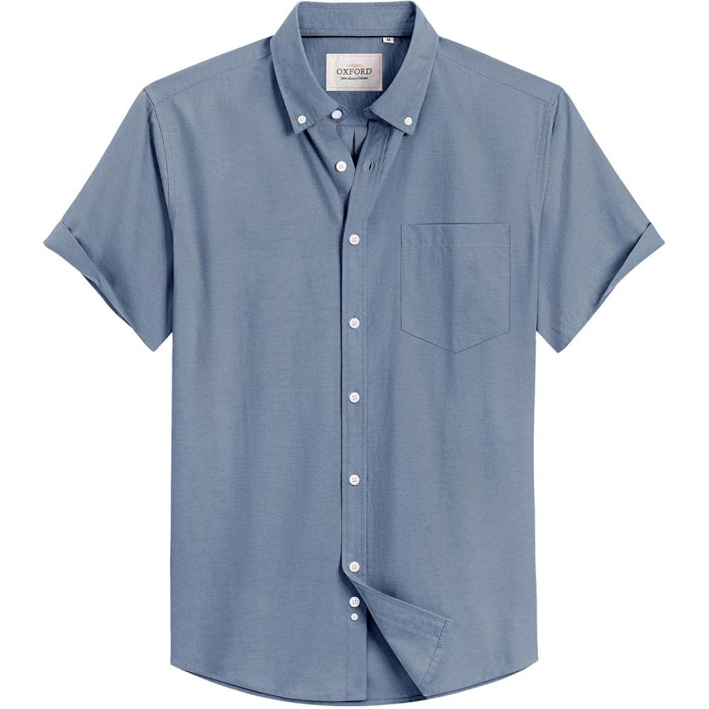 imageAlimens amp Gentle Mens Short Sleeve Oxford Shirt Regular Fit Button Down Collar Shirts with PocketNavy