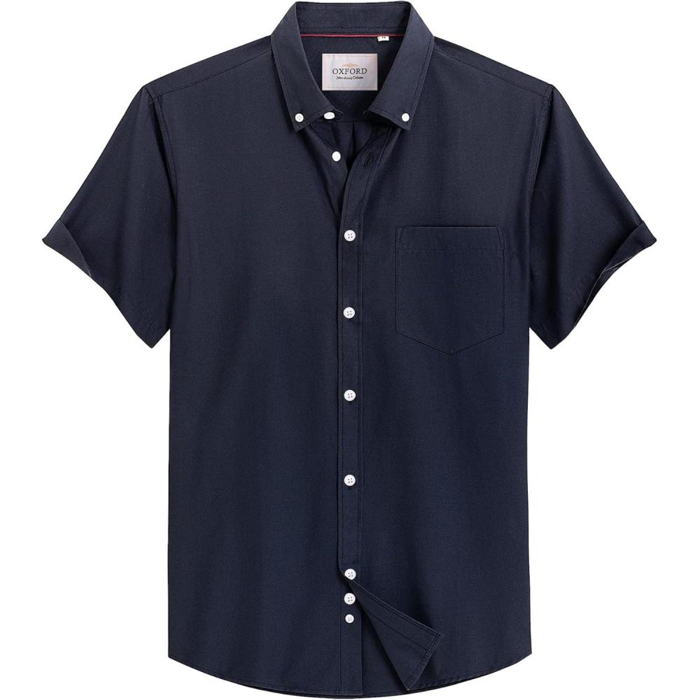 imageAlimens amp Gentle Mens Short Sleeve Oxford Shirt Regular Fit Button Down Collar Shirts with PocketNavy Blue