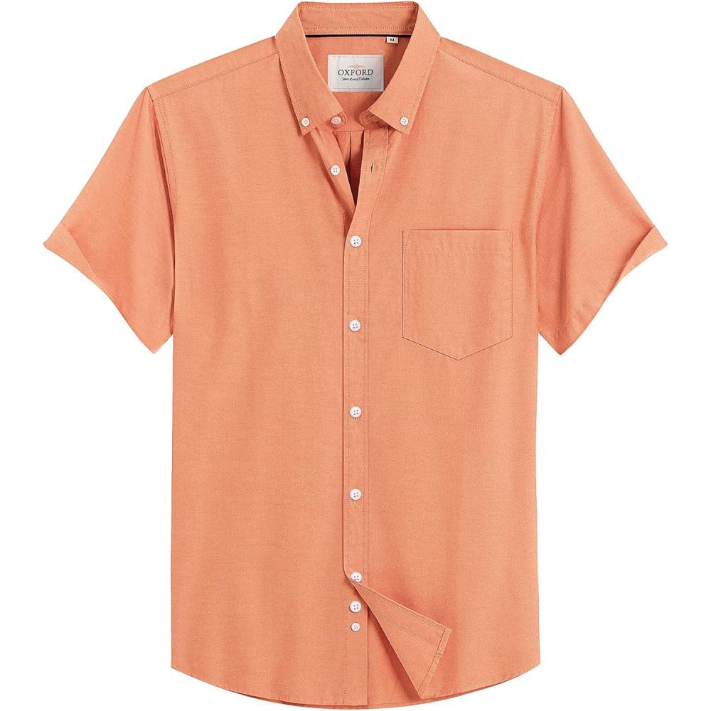 imageAlimens amp Gentle Mens Short Sleeve Oxford Shirt Regular Fit Button Down Collar Shirts with PocketOrange