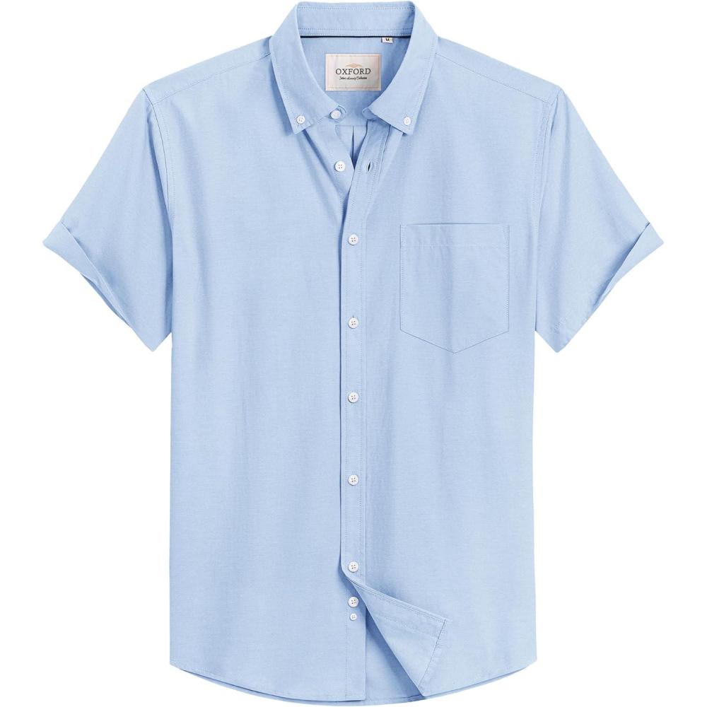 imageAlimens amp Gentle Mens Short Sleeve Oxford Shirt Regular Fit Button Down Collar Shirts with PocketPale Blue
