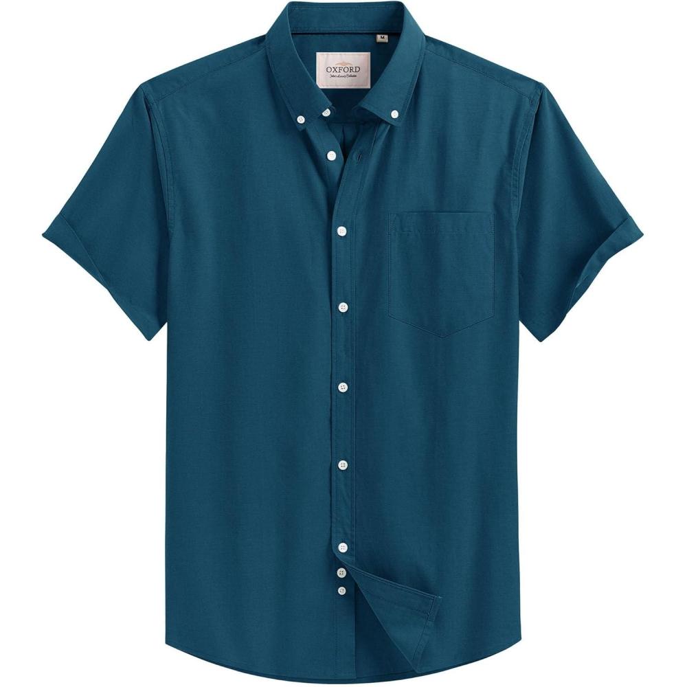 imageAlimens amp Gentle Mens Short Sleeve Oxford Shirt Regular Fit Button Down Collar Shirts with PocketPeacock Blue