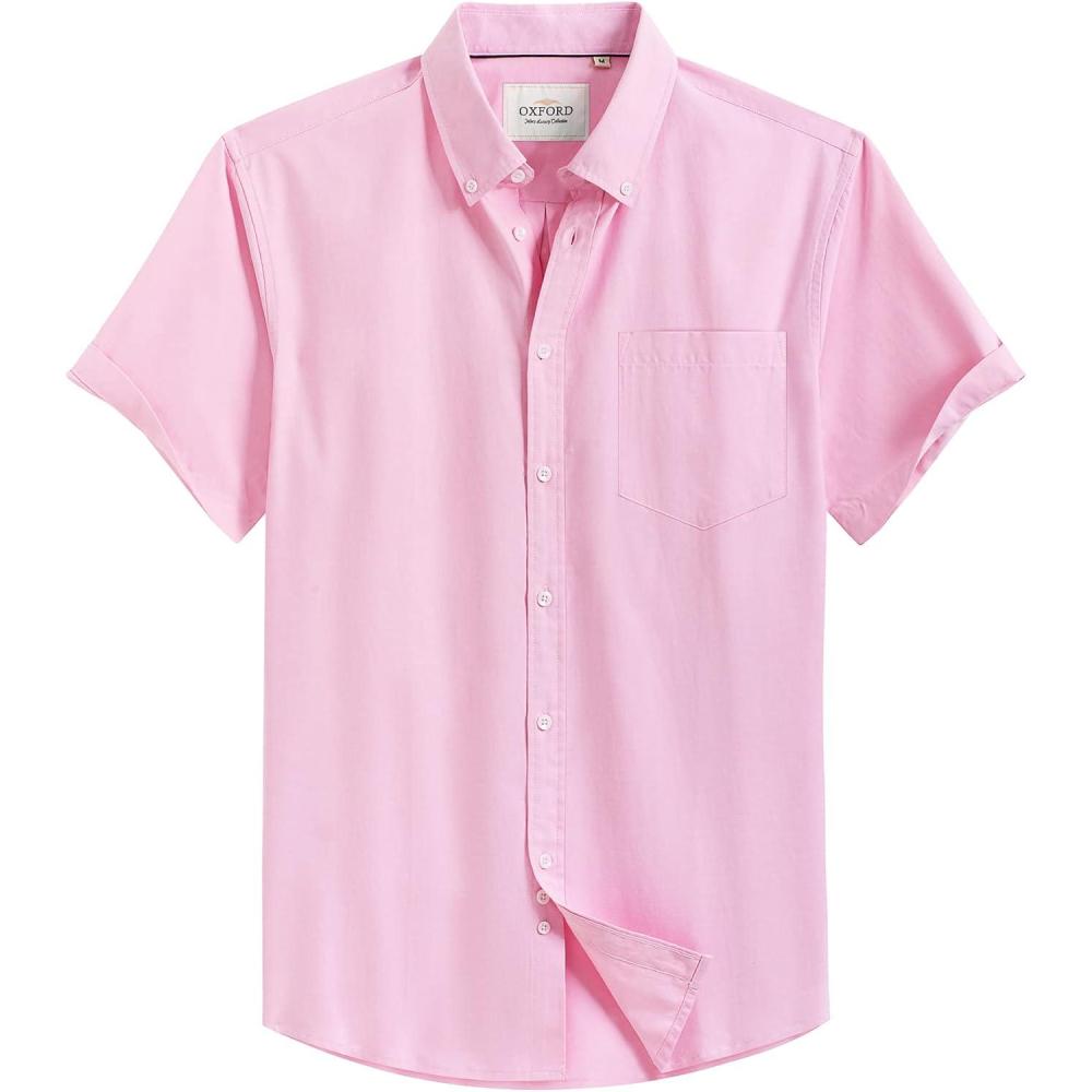 imageAlimens amp Gentle Mens Short Sleeve Oxford Shirt Regular Fit Button Down Collar Shirts with PocketPink