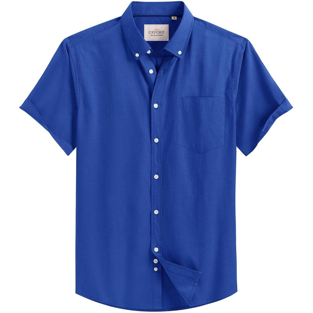 imageAlimens amp Gentle Mens Short Sleeve Oxford Shirt Regular Fit Button Down Collar Shirts with PocketRoyal