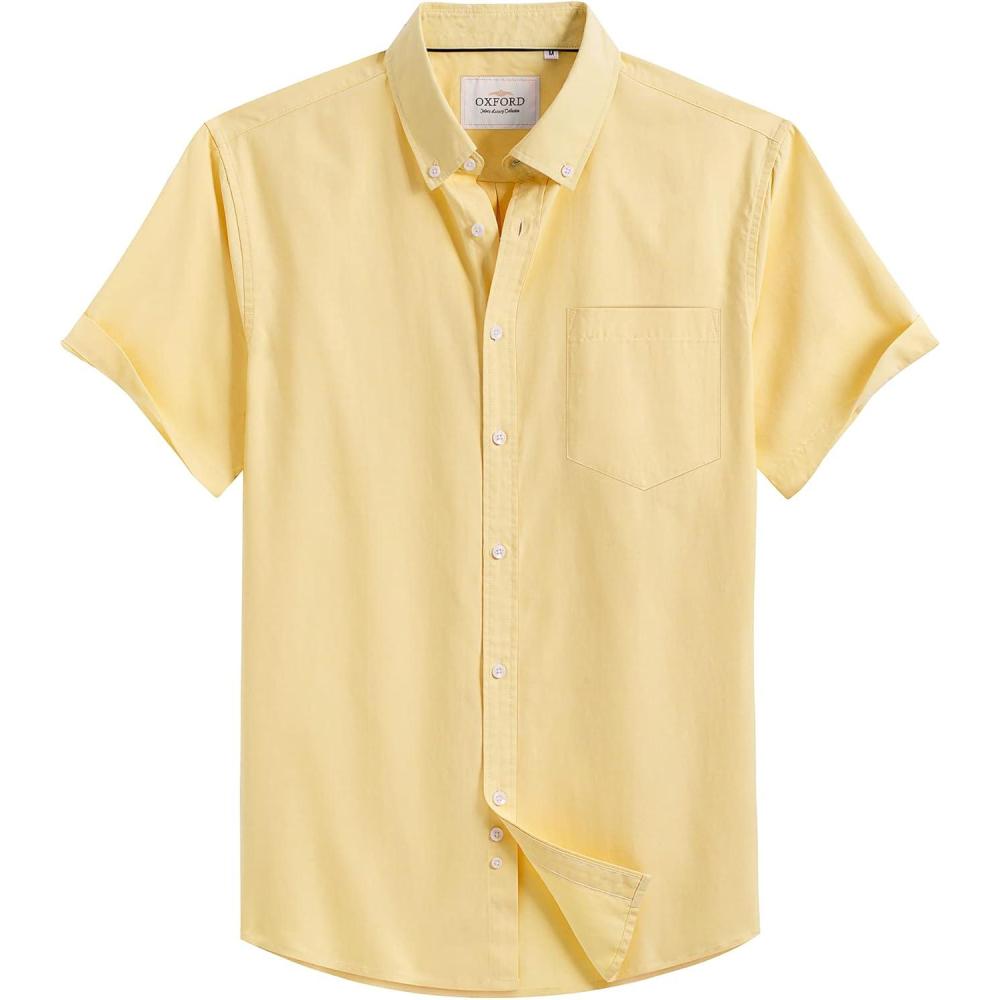 imageAlimens amp Gentle Mens Short Sleeve Oxford Shirt Regular Fit Button Down Collar Shirts with PocketYellow
