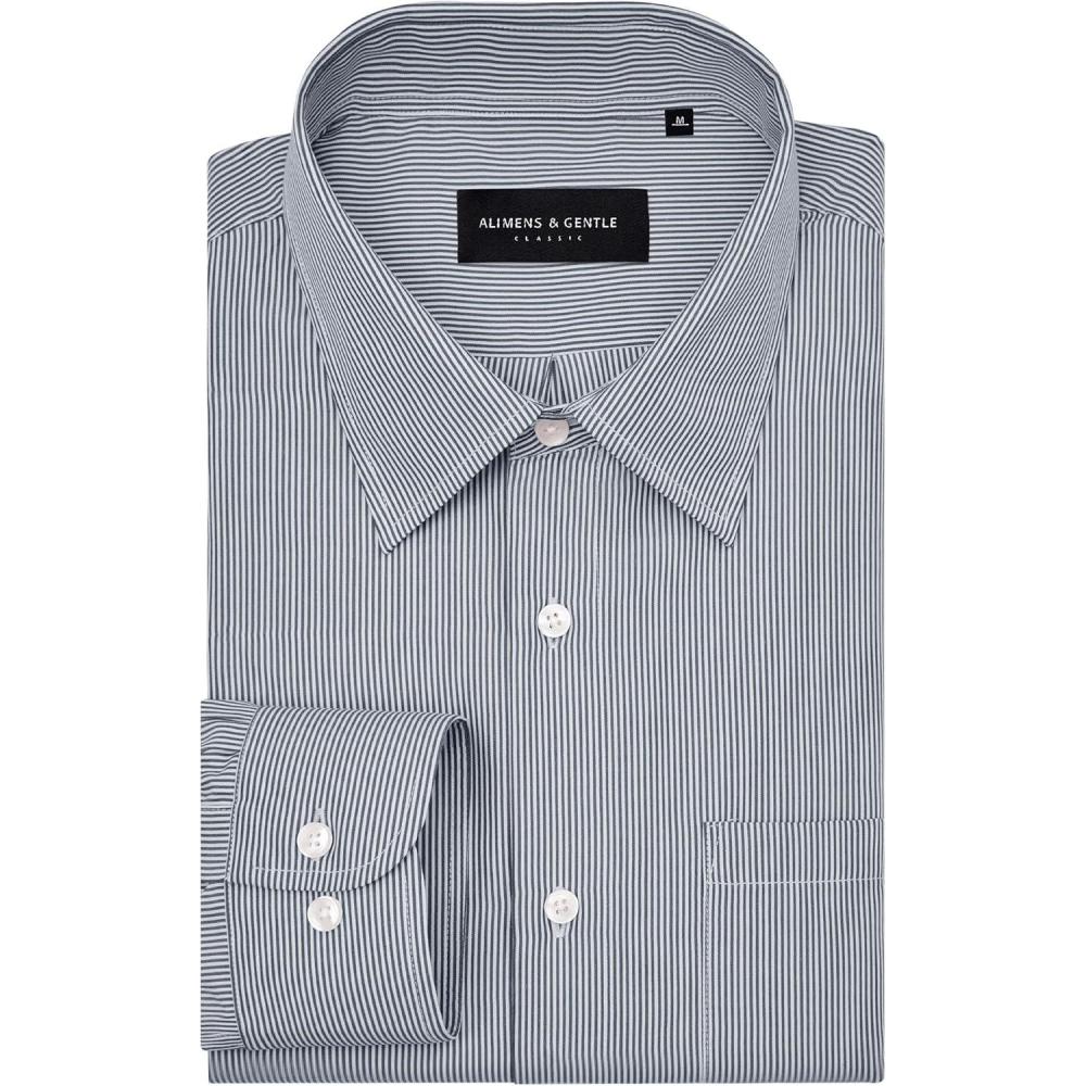 imageAlimens amp Gentle Mens Stripe Dress Shirts Transitional Weather Long Sleeve Casual Button Down Business Shirt Poplin TopBlack