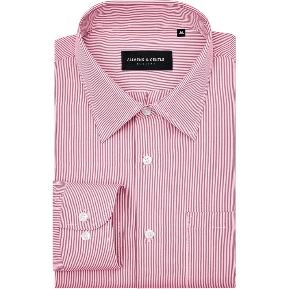 imageAlimens amp Gentle Mens Stripe Dress Shirts Transitional Weather Long Sleeve Casual Button Down Business Shirt Poplin TopRed