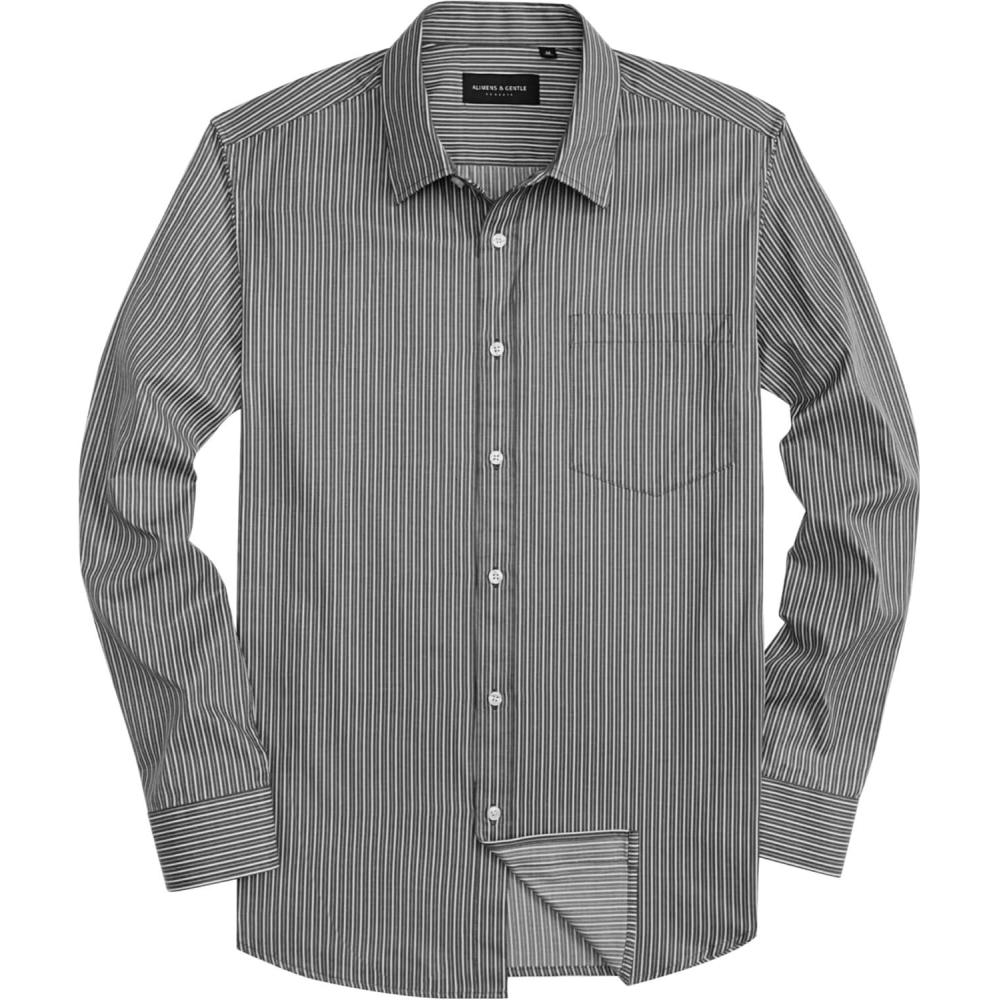 imageAlimens amp Gentle Mens Striped Dress Shirt Button Down Regular Fit Shirts Casual Business Transitional WeatherBlack White Stripe
