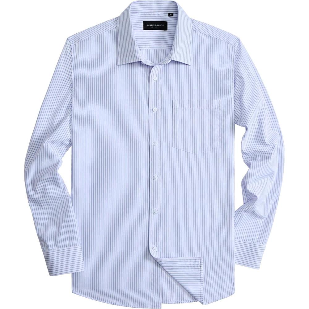 imageAlimens amp Gentle Mens Striped Dress Shirt Button Down Regular Fit Shirts Casual Business Transitional WeatherBlue Pink Stripe