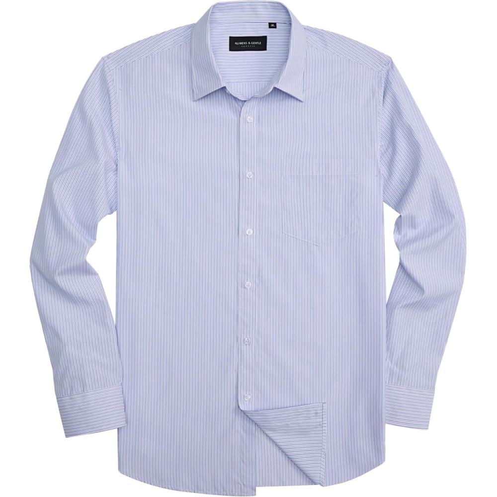 imageAlimens amp Gentle Mens Striped Dress Shirt Button Down Regular Fit Shirts Casual Business Transitional WeatherBlue Pinstripe