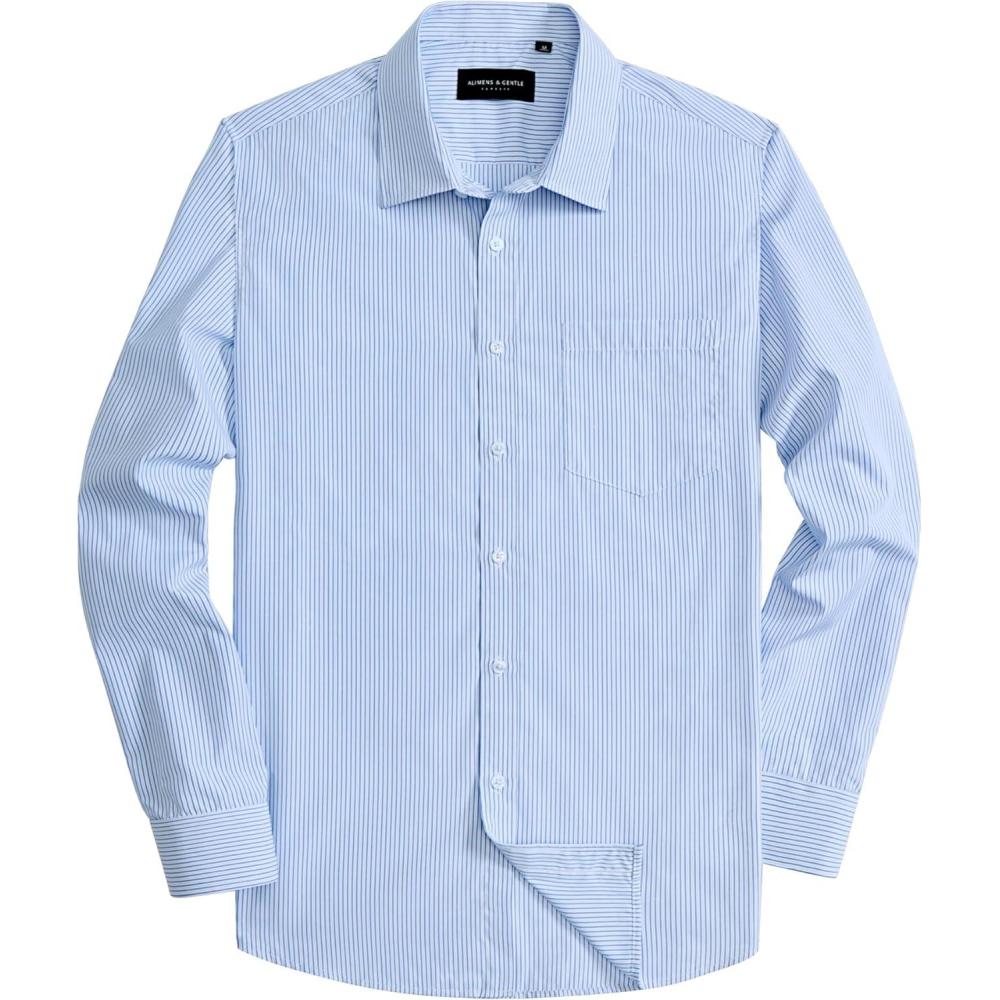 imageAlimens amp Gentle Mens Striped Dress Shirt Button Down Regular Fit Shirts Casual Business Transitional WeatherBlue Stripe