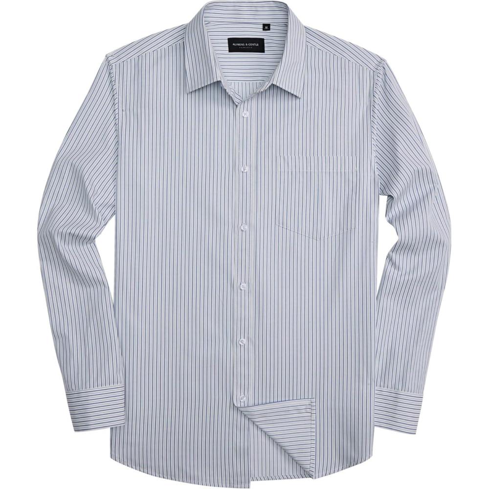 imageAlimens amp Gentle Mens Striped Dress Shirt Button Down Regular Fit Shirts Casual Business Transitional WeatherGray Blue Stripe