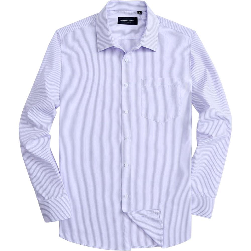 imageAlimens amp Gentle Mens Striped Dress Shirt Button Down Regular Fit Shirts Casual Business Transitional WeatherLight Blue Stripe