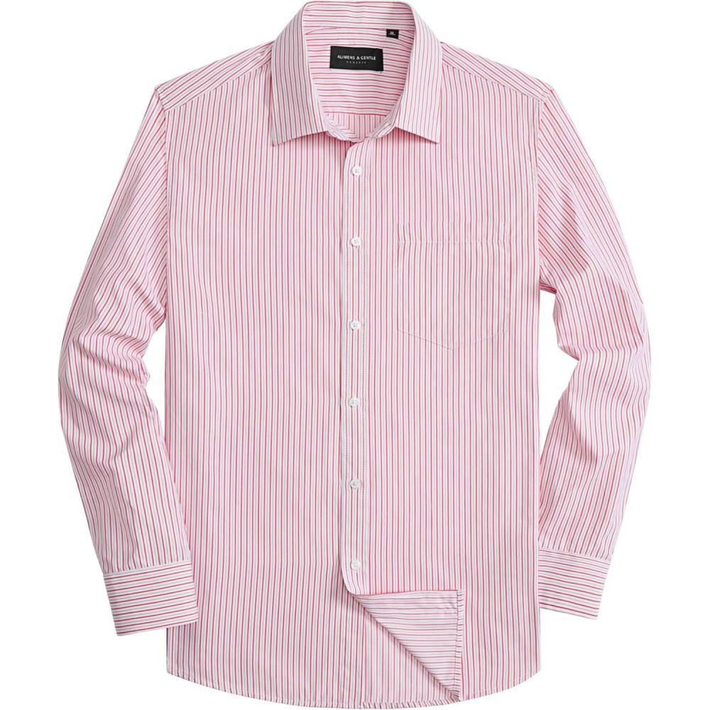 imageAlimens amp Gentle Mens Striped Dress Shirt Button Down Regular Fit Shirts Casual Business Transitional WeatherRed Stripe