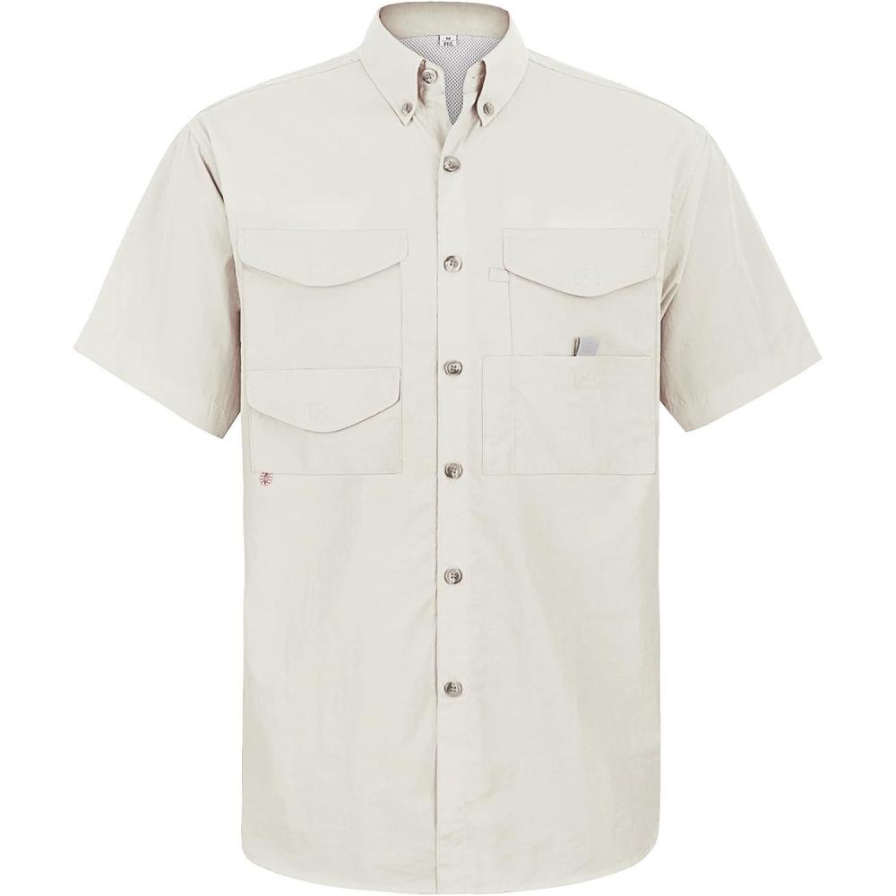 imageAlimens amp Gentle Short Sleeve Fishing Shirt Wicking Fabric Sun Protection Casual Button Down ShirtsBeige