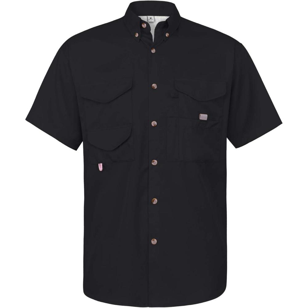 imageAlimens amp Gentle Short Sleeve Fishing Shirt Wicking Fabric Sun Protection Casual Button Down ShirtsBlack