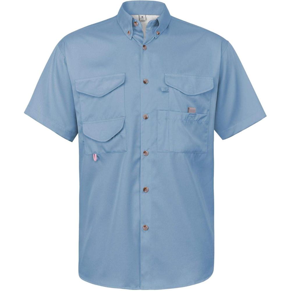 imageAlimens amp Gentle Short Sleeve Fishing Shirt Wicking Fabric Sun Protection Casual Button Down ShirtsBlue
