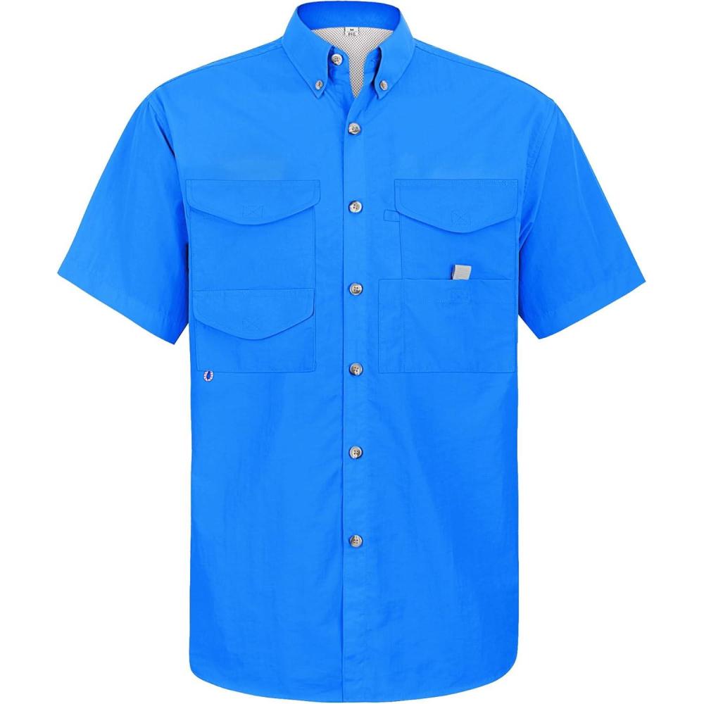 imageAlimens amp Gentle Short Sleeve Fishing Shirt Wicking Fabric Sun Protection Casual Button Down ShirtsBright Blue