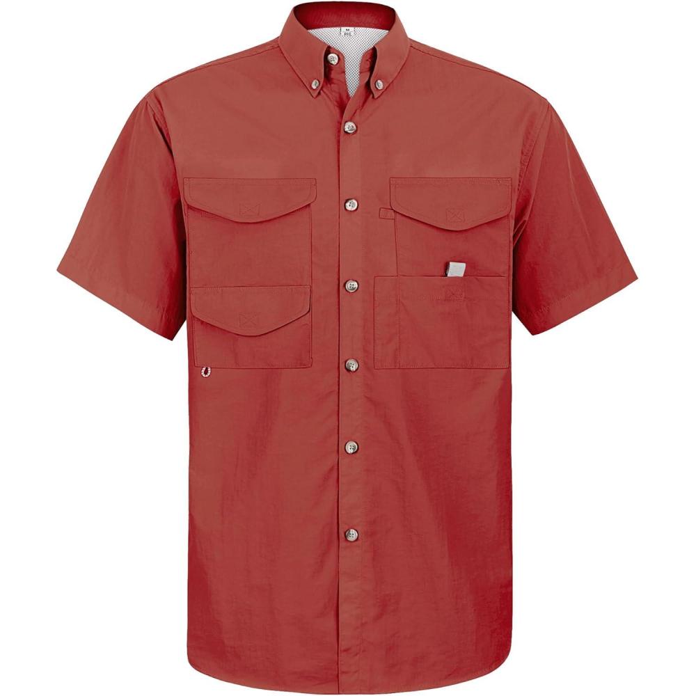 imageAlimens amp Gentle Short Sleeve Fishing Shirt Wicking Fabric Sun Protection Casual Button Down ShirtsBurgundy