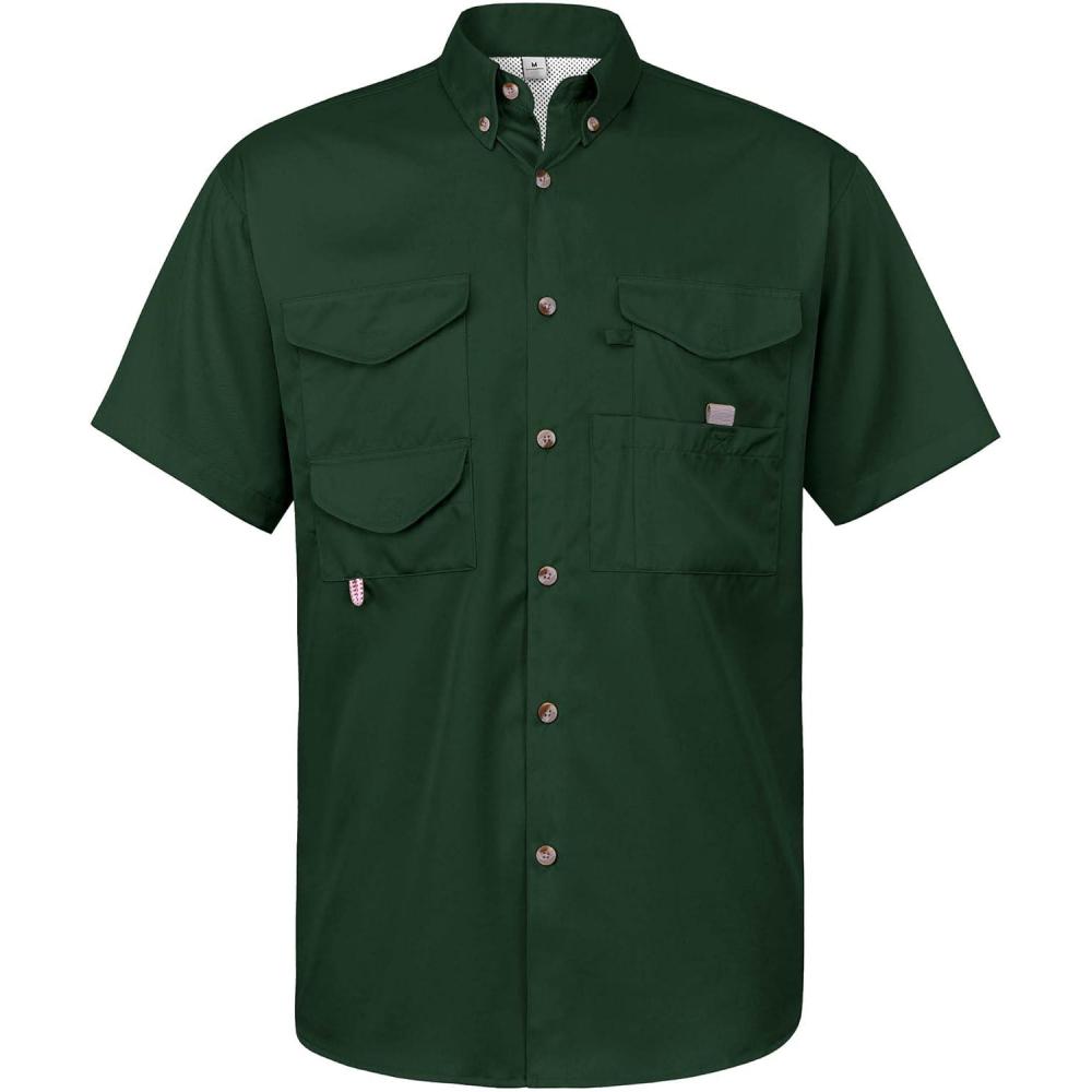 imageAlimens amp Gentle Short Sleeve Fishing Shirt Wicking Fabric Sun Protection Casual Button Down ShirtsDark Green