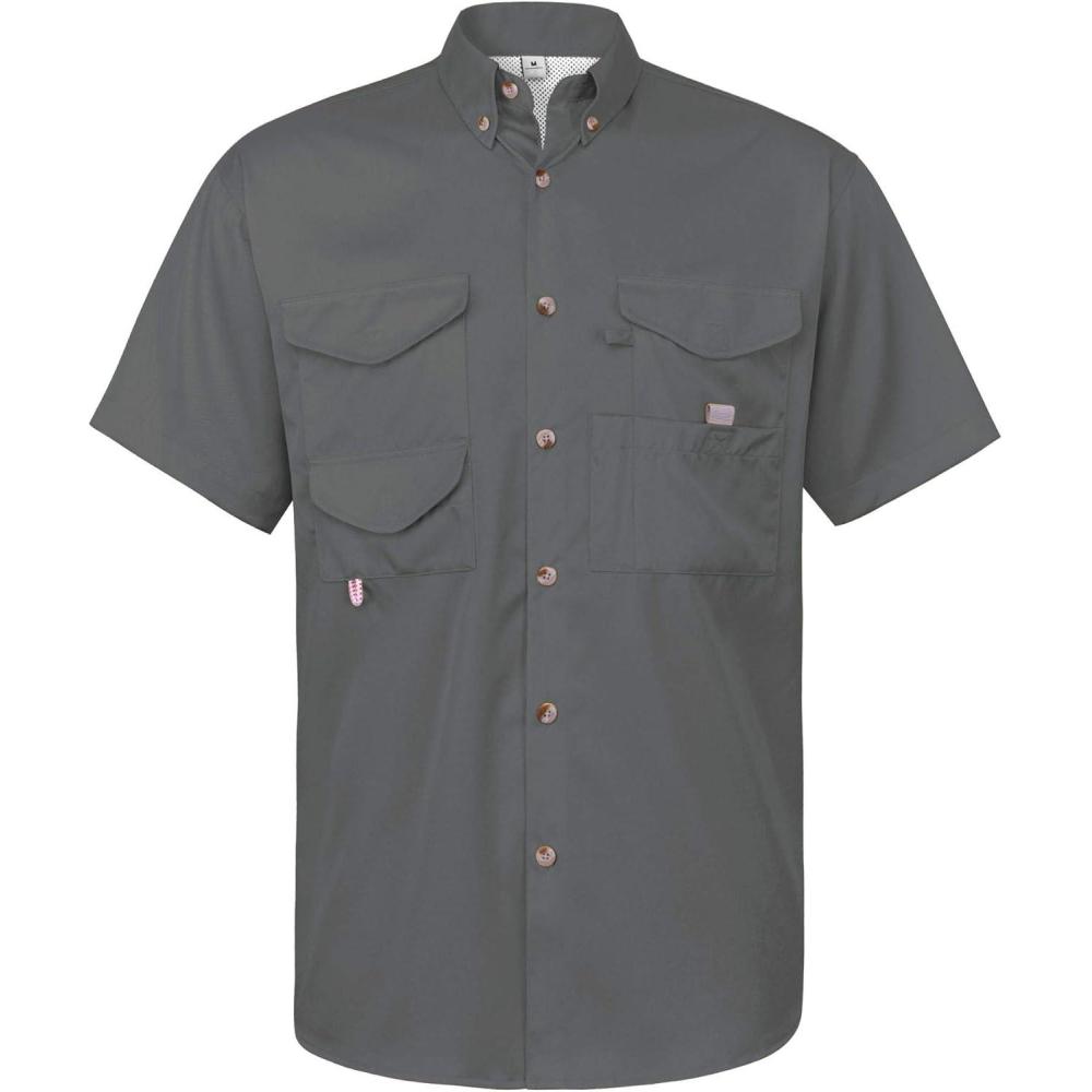imageAlimens amp Gentle Short Sleeve Fishing Shirt Wicking Fabric Sun Protection Casual Button Down ShirtsDark Grey