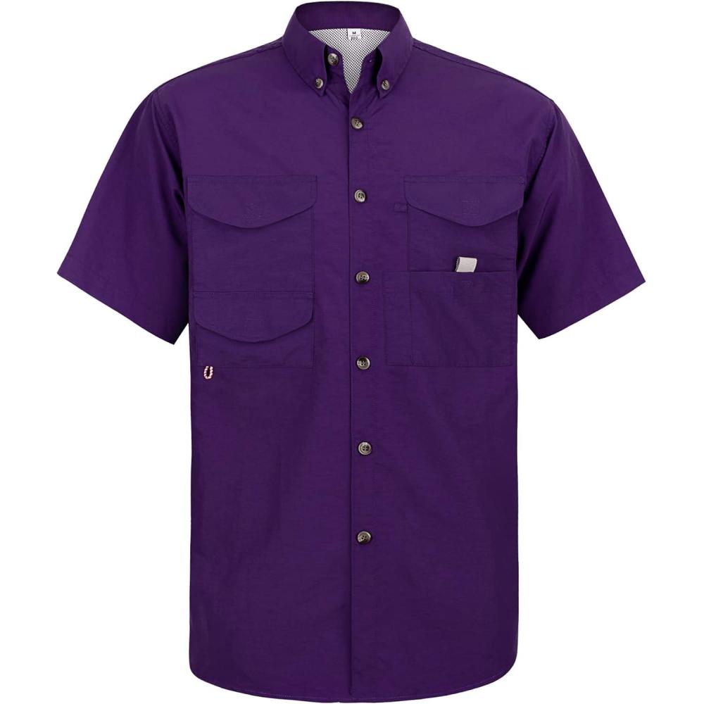 imageAlimens amp Gentle Short Sleeve Fishing Shirt Wicking Fabric Sun Protection Casual Button Down ShirtsDark Purple