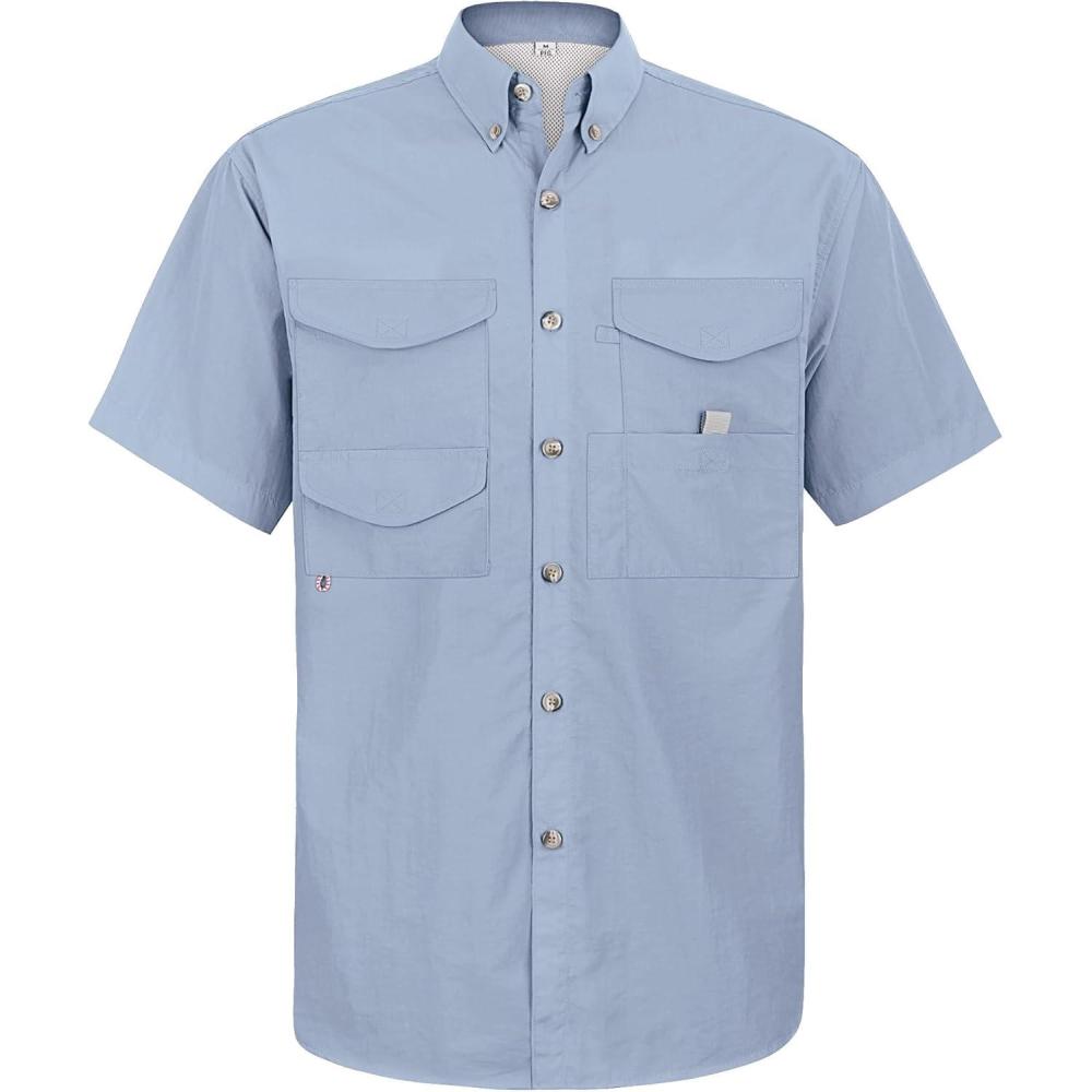 imageAlimens amp Gentle Short Sleeve Fishing Shirt Wicking Fabric Sun Protection Casual Button Down ShirtsGrayish Blue