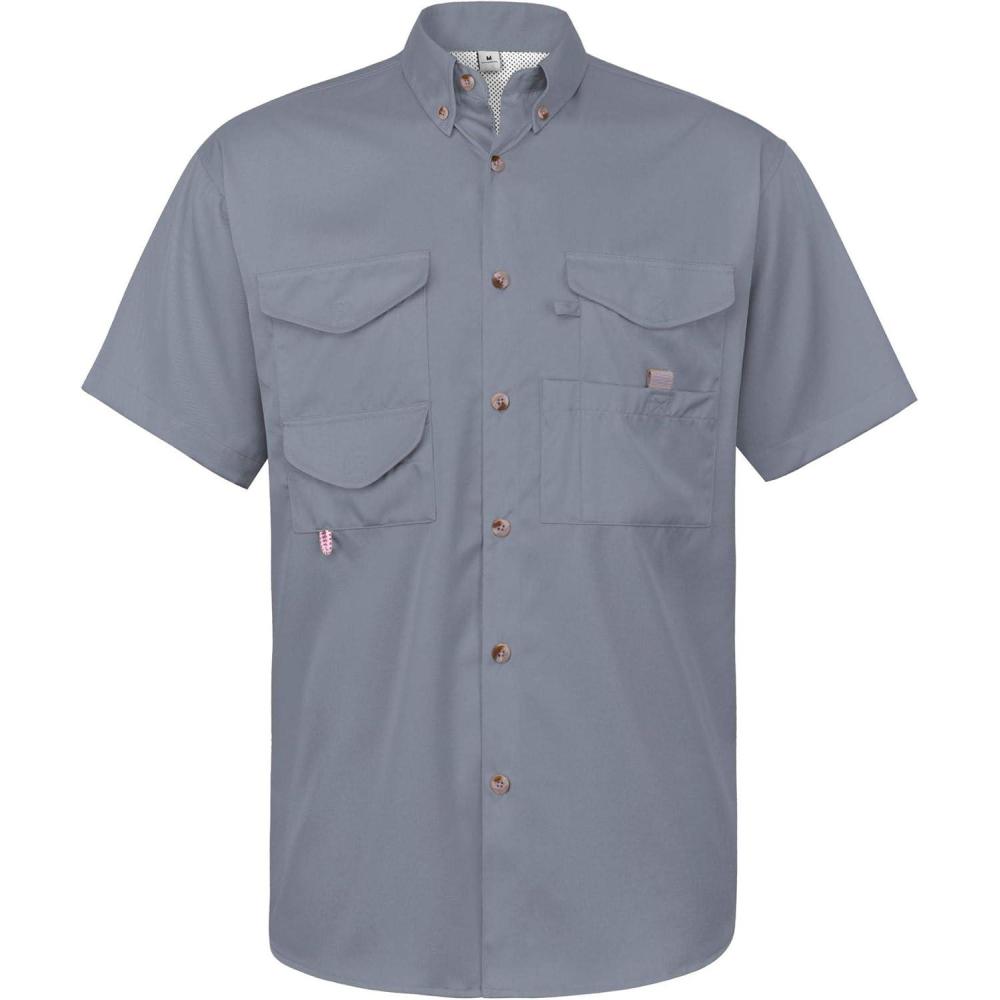 imageAlimens amp Gentle Short Sleeve Fishing Shirt Wicking Fabric Sun Protection Casual Button Down ShirtsGrey
