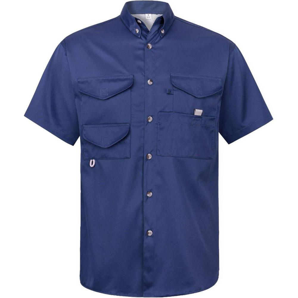 imageAlimens amp Gentle Short Sleeve Fishing Shirt Wicking Fabric Sun Protection Casual Button Down ShirtsNavy